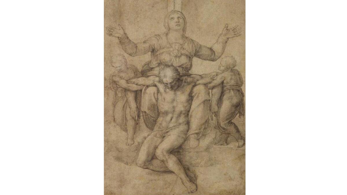 A black chalk drawing by Michelangelo from the mid-1500s bears many similarities to a sculpture in the exhibition “Vatican Splendors” that’s credited to Michelangelo, although many experts say it is more likely a homage to the artist’s work.
