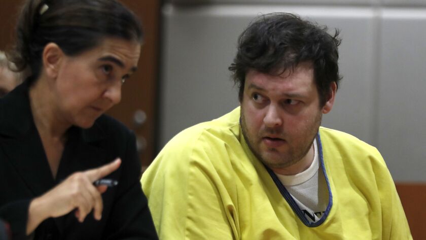 Blake Leibel confers with attorney Haydeh Takasugi while being sentenced by Judge Mark E. Windham to life in prison without the possibility of parole for the 2016 torture murder of his fiancee, Iana Kasian.
