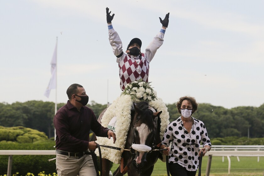 Jockey Manny Franco and Tiz the Law at the Belmont Stakes