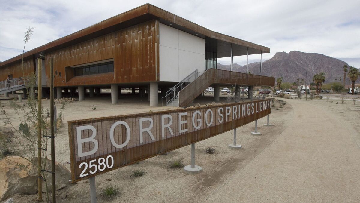 Exterior of the new Borrego Springs Public Library in the heart of the town.