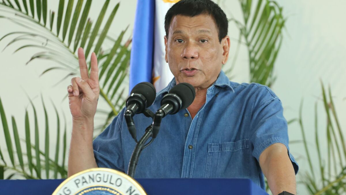 Philippine President Rodrigo Duterte delivers speech before departing for trip to China.