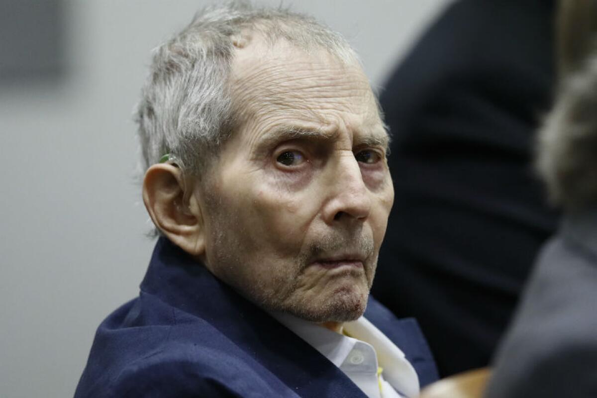 Robert Durst appears in court in Los Angeles on March 4, 2020, during opening statements in his murder trial.