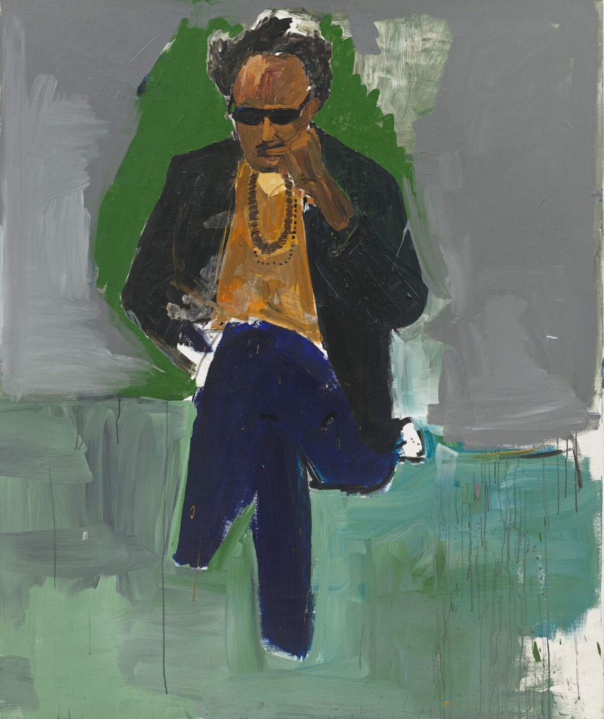 Henry Taylor's portrait of Steve Cannon shows the writer concentrating before planes of green and gray.