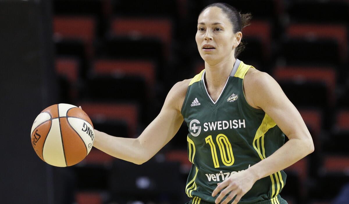Storm guard Sue Bird, shown during a game earlier this season, made five three-pointers Friday night..