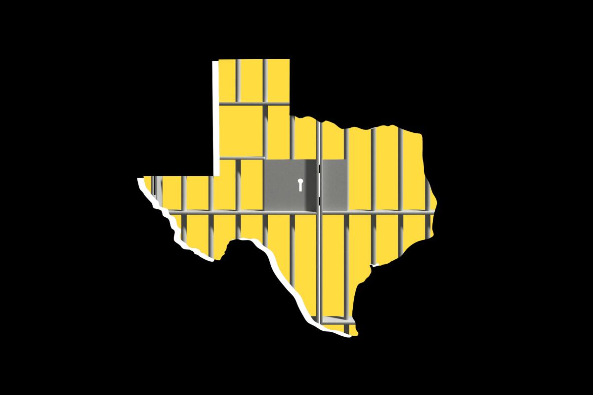 Silhouette of Texas behind jail bars 