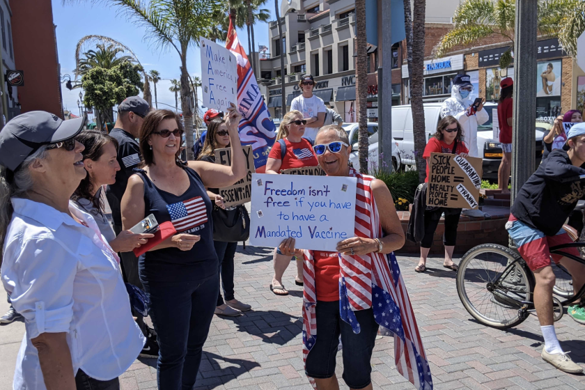 Protesters slam California stay-at-home rules in Huntington Beach