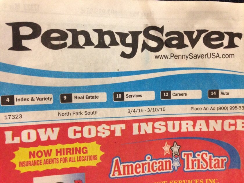 An issue of the Pennysaver USA magazine delivered to San Diego residents in March