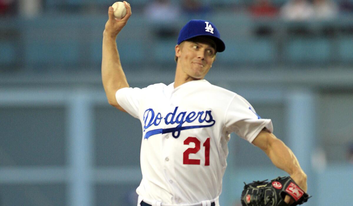 Dodgers starting pitcher Zack Greinke gave up only five hits and struck out 11 in seven-plus innings against the Phillies on Wednesday night at Dodger Stadium.