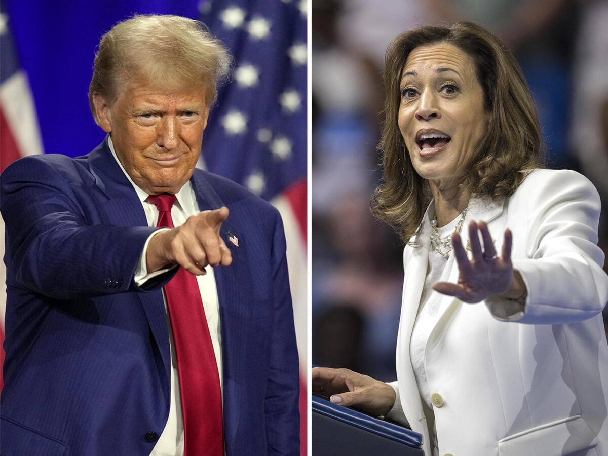 Side-by-side photos of Donald Trump and Kamala Harris.