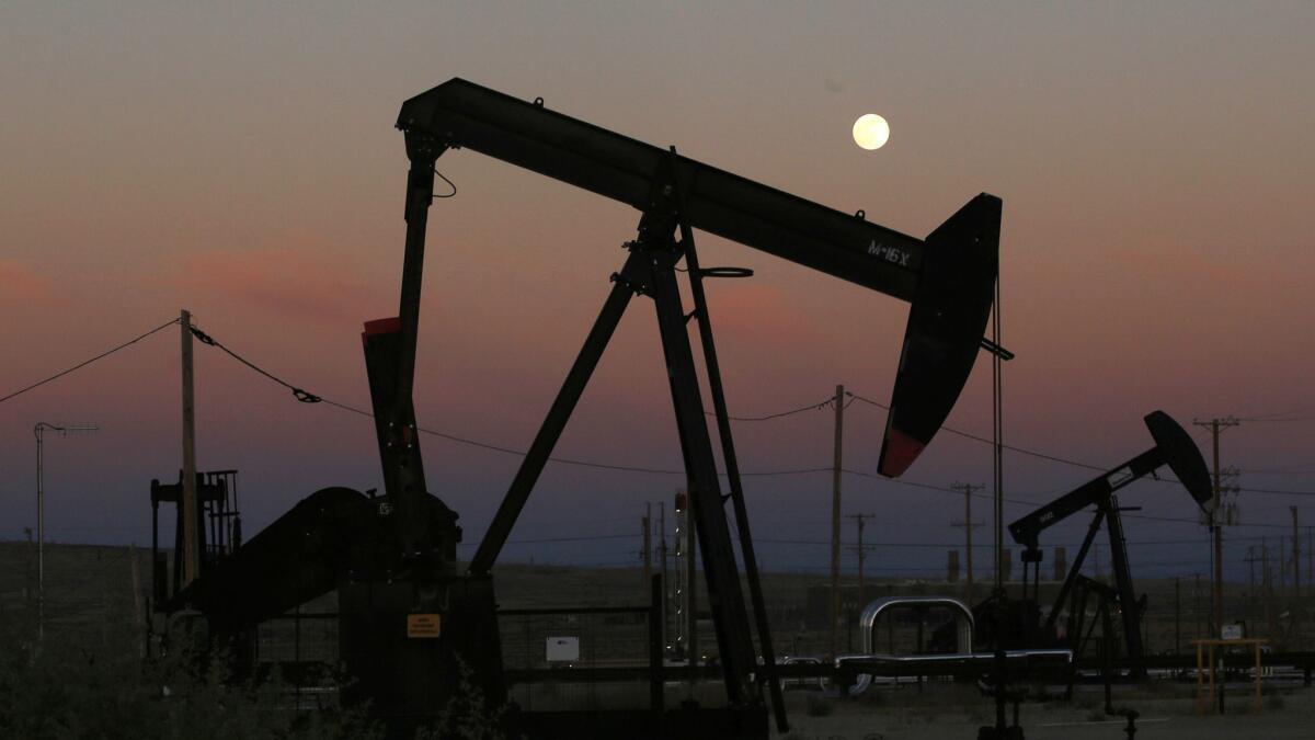 Oil derricks near the La Paloma Generating Station in McKittrick in 2017.