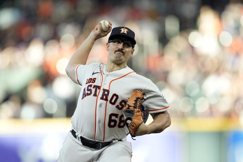 Houston Astros starting pitcher J.P. France throws against the Kansas City Royals during the first inning of a baseball game Saturday, Sept. 23, 2023, in Houston. (AP Photo/David J. Phillip)