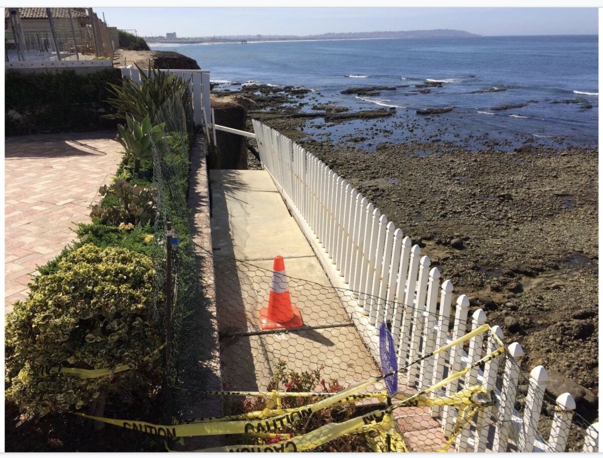 Walkways at 5340 Calumet Ave. in Bird Rock have been undermined by bluff erosion, necessitating renovation.