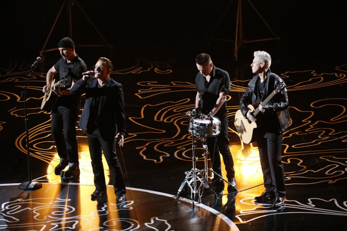 U2 performs its nominated song, "Ordinary Love," at the Academy Awards on March 2 in Hollywood. The band is still on track to release its new album this year.