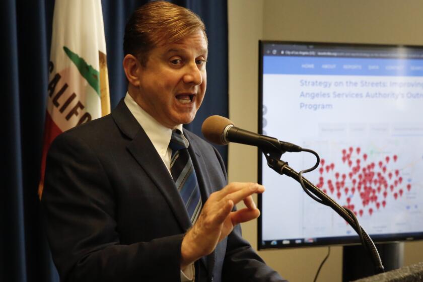 LOS ANGELES CA AUGUST 28, 2019 -- Los Angeles City Controller Ron Galperin releases a report Wednesday August 28, 2019, on the Los Angeles Homeless Services Authority's outreach program, highlighting its limitations and discussing how the city of Los Angeles can work with the authority to implement an outreach strategy with ``clear goals and measurable results.'' (Al Seib / Los Angeles Times)