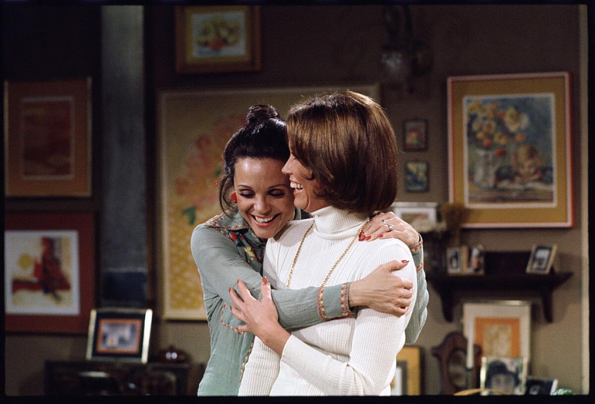 Valerie Harper, left, and Mary Tyler Moore on “Rhoda.”