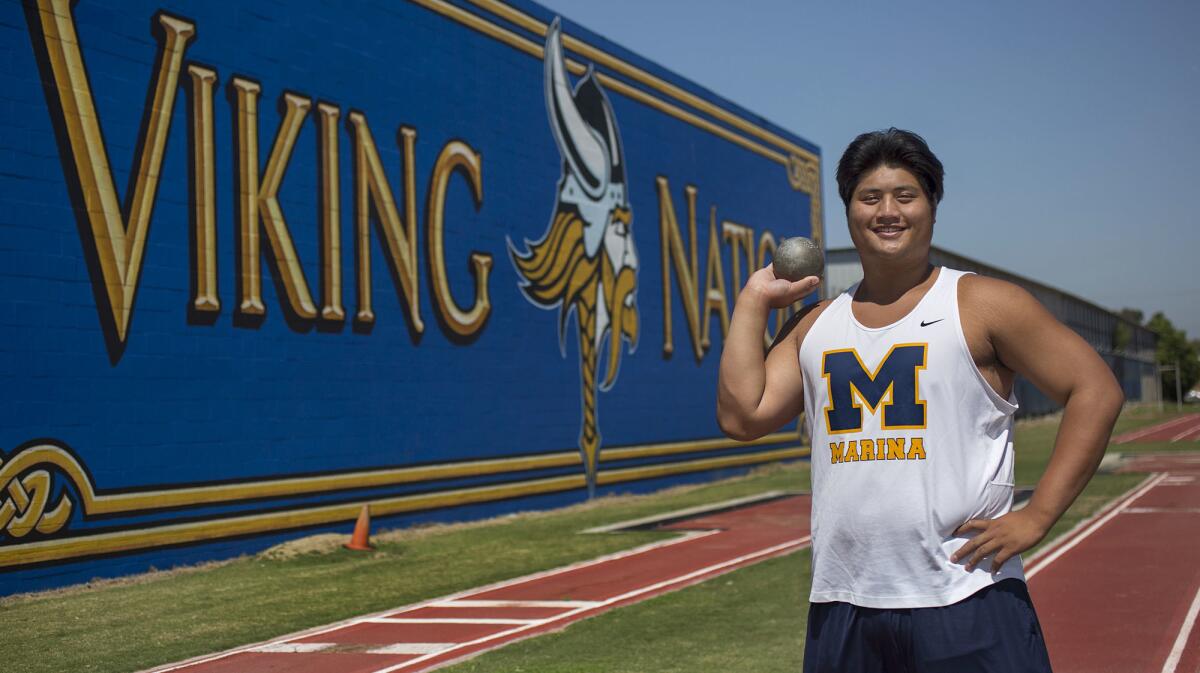 Marina High's Kyle Tsu is the Daily Pilot boys Athlete of the Week. Tsu earned the title for CIF Southern Section Division 2 shot put champion at the CIF-SS Finals last Saturday.