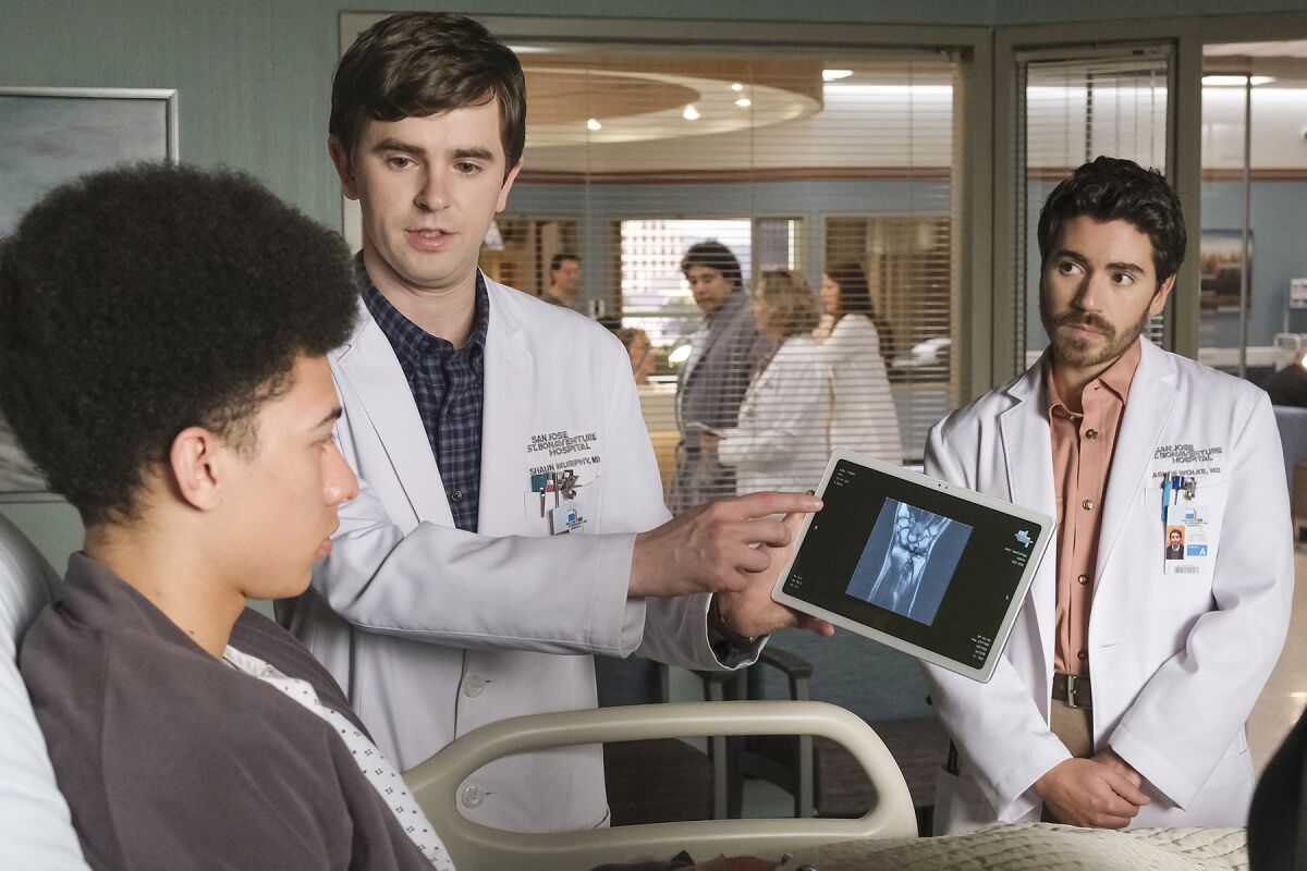 Zavien Garrett, left, Freddie Highmore and Noah Galvin in "The Good Doctor" on ABC.