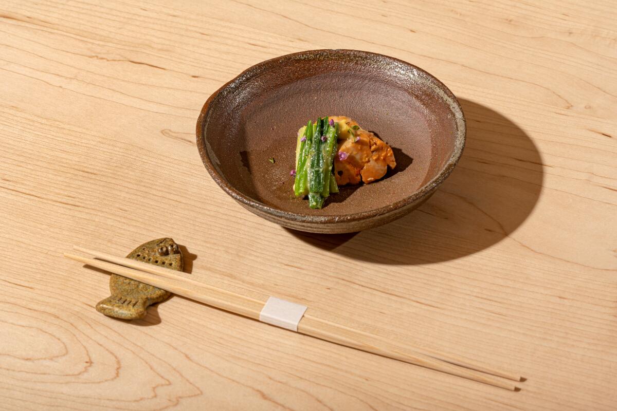 LOS ANGELES, CA - OCTOBER 12, 2022: Ankimo (Monkfish Liver) at Sushi Kaneyoshi in Los Angeles. (Ron De Angelis / For The Times)