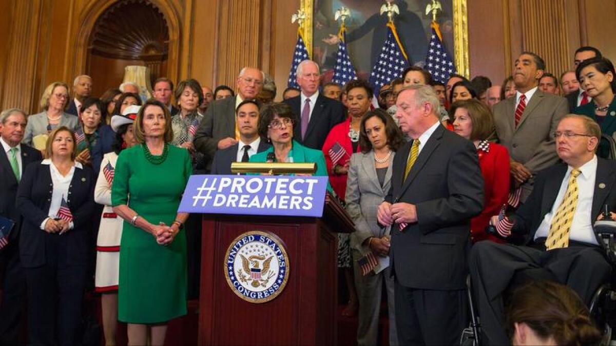 Rep. Lucille Roybal-Allard (D-Downey) speaks at a news conference on the Deferred Action for Childhood Arrivals program on Capitol Hill.