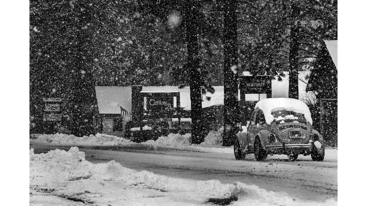 Jan. 28, 1981: Snow falls on Big Bear City.