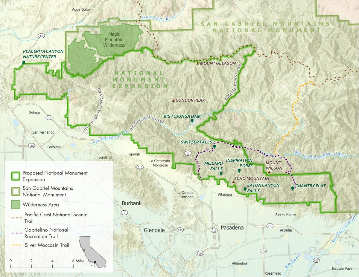 A map of the proposed expansion of the San Gabriel Mountains National Monument.