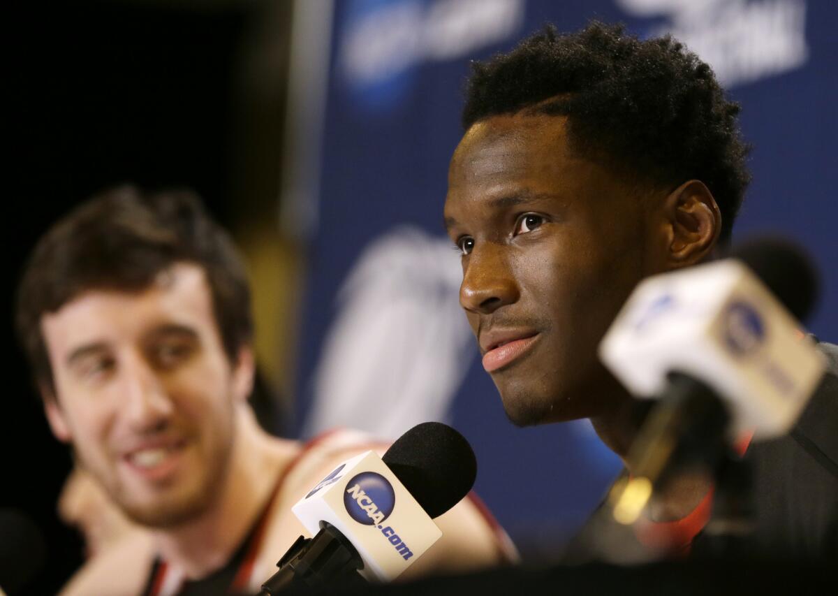 Wisconsin forward Nigel Hayes speaks during a news conference on Saturday in Omaha.