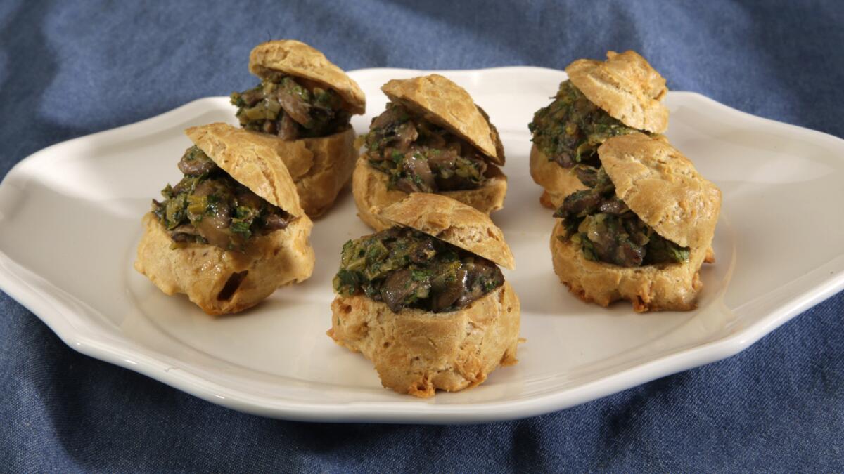 Passover gougeres with leeks and mushrooms.