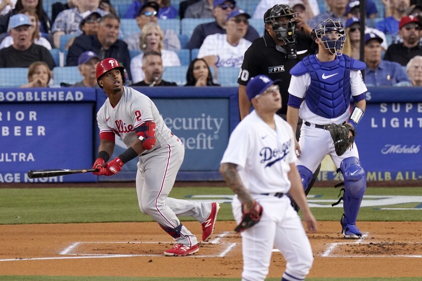 Philadelphia's Jean Segura hit a three-point home run against Dodgers starting pitcher Julio Urías in Saturday's first inning.