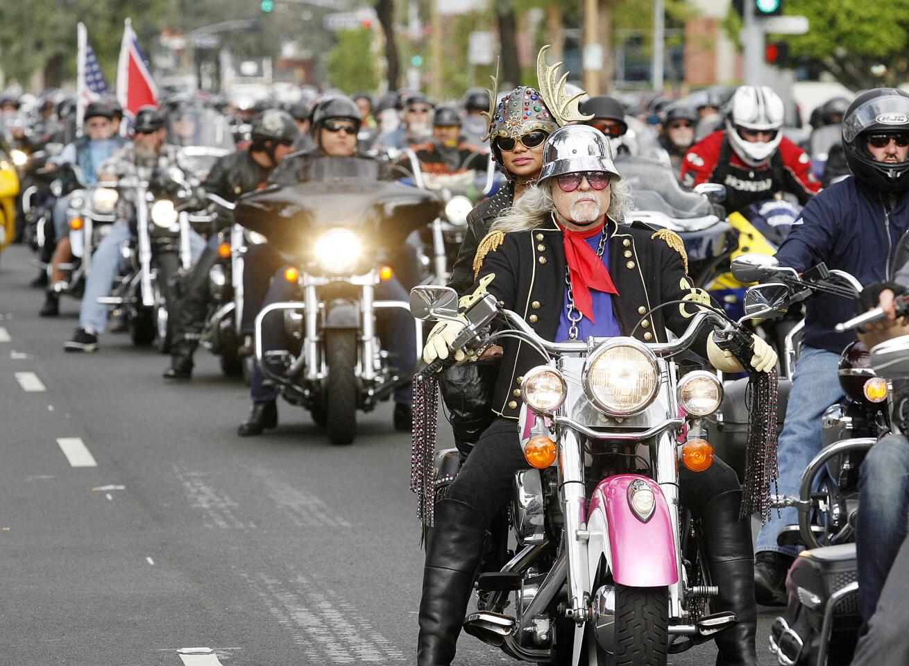 Motorcyclists depart for the 29th annual Love Ride where about 5000 motorcyclists, mostly on Harley Davidson's, gathered for a USO fundraiser that will conclude in Castaic on Sunday, October 21, 2012.