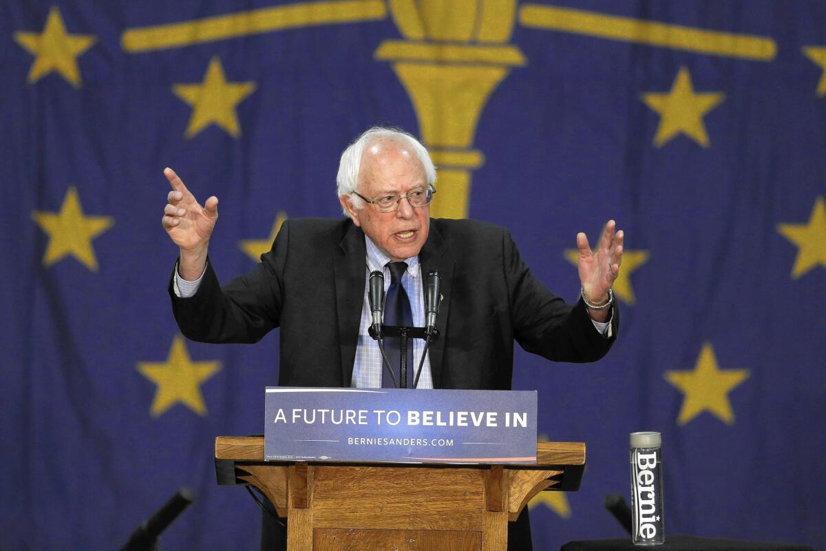 Democratic presidential candidate Sen. Bernie Sanders, pictured speaking last month in Indiana, will hold a campaign rally Sunday at Irvine Meadows Amphitheatre.