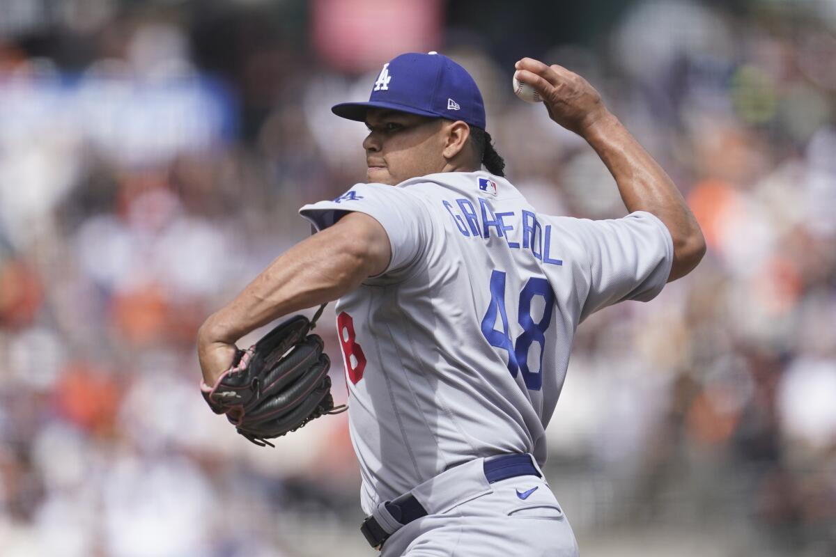Dodgers reliever Brusdar Graterol pitches against the San Francisco Giants on June 12.