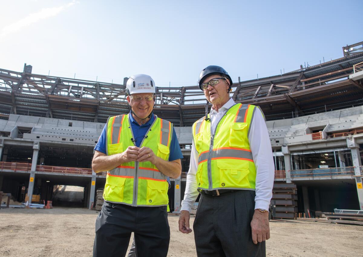 Clippers owner Steve Ballmer and team consultant Jerry West tour the Intuit Dome construction site