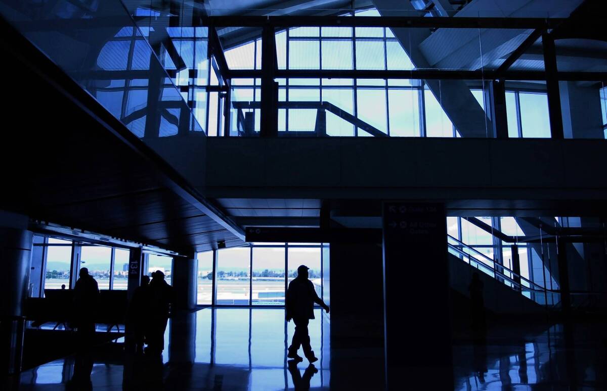 A man makes his way through the north concourse of the new Tom Bradley International Terminal at LAX.