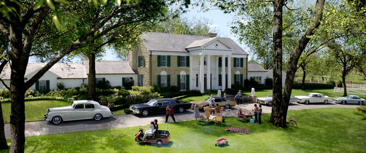 A scene of the Elvis Presley home Graceland in the film "Elvis."