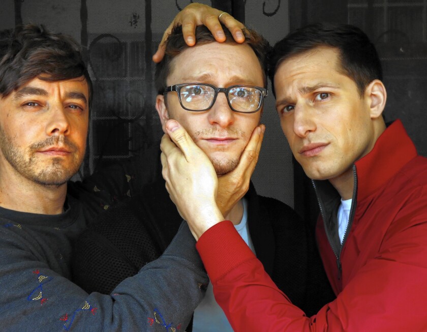 Lonely Island team Jorma Taccone, left, Akiva Schaffer and Andy Samberg at Studio 1444 in Hollywood on April 10, 2016.