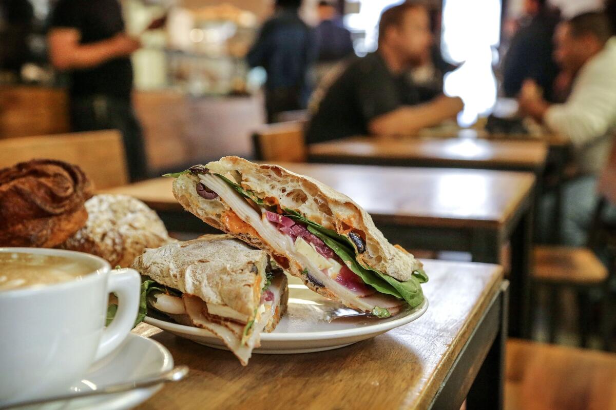 "On the Bird" sandwich served at Bread Lounge in downtown Los Angeles.