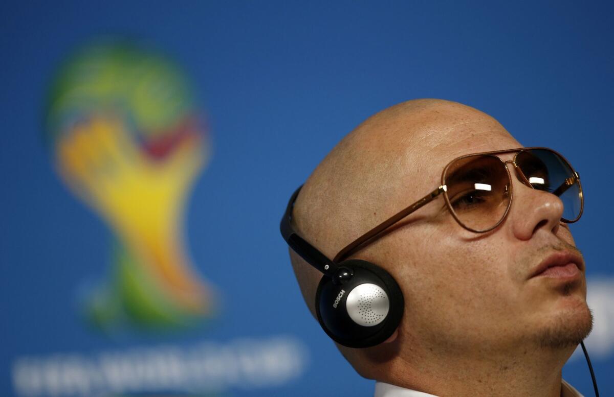 American rapper Pitbull during a press conference in Sao Paulo, Brazil, on Wednesday, the eve of the opening match of the 2014 FIFA World Cup in Brazil.