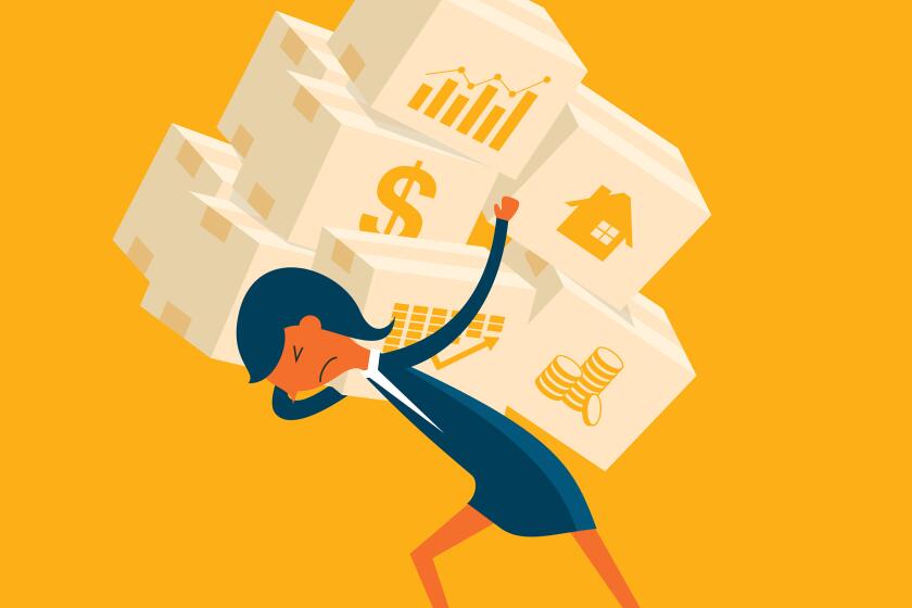 Economic Crisis - Businesswoman - stock illustration Businesswoman under the box. (sorbetto / Getty Images)
