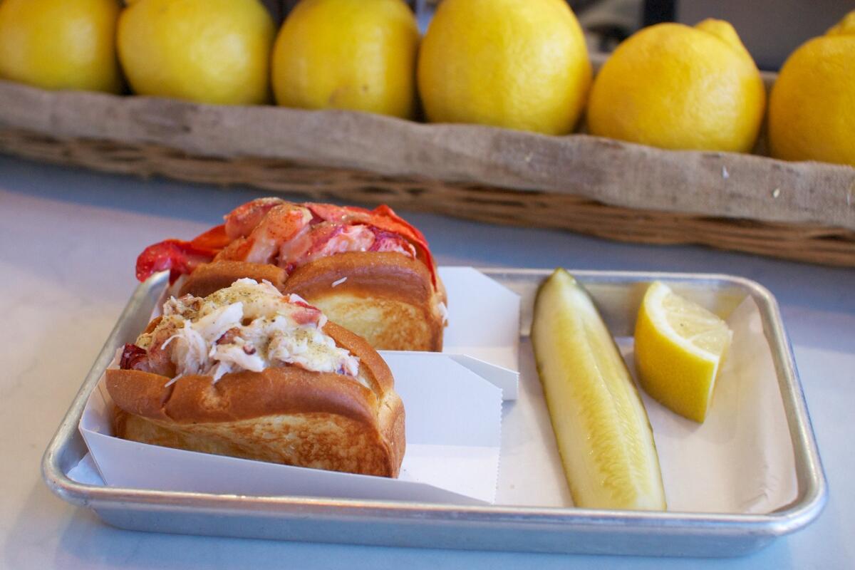 The mini lobster roll and the mini Dungeness crab roll.