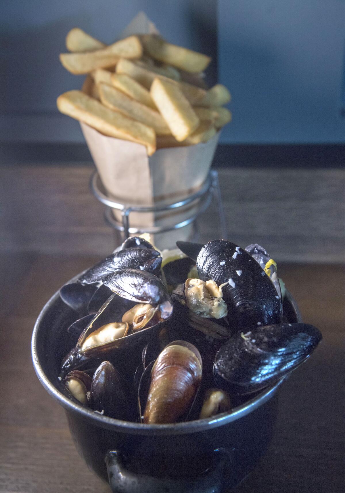 Moules frites, or mussels and fries, is the specialty at Brussels Bistro.