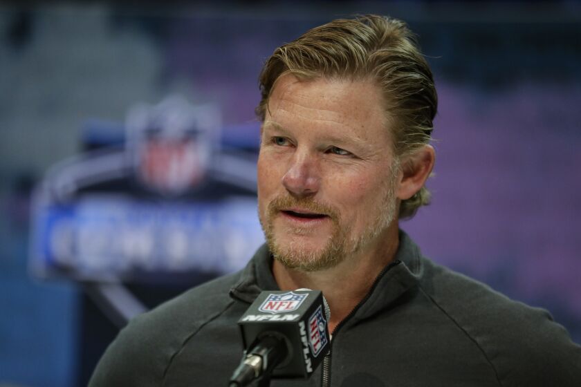 Los Angeles Rams general manager Les Snead speaks during a press conference at the NFL football scouting combine.