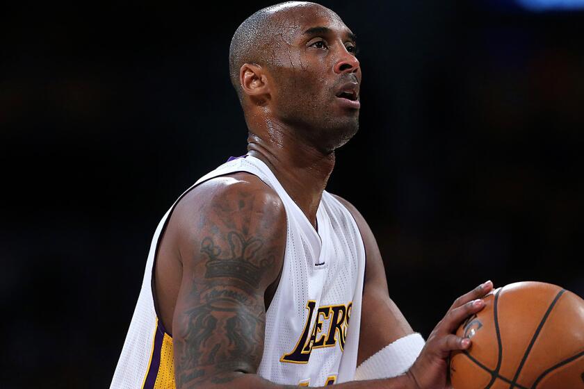 Lakers guard Kobe Bryant is averaging only 4.6 free throws a game this season, three less than his career average.