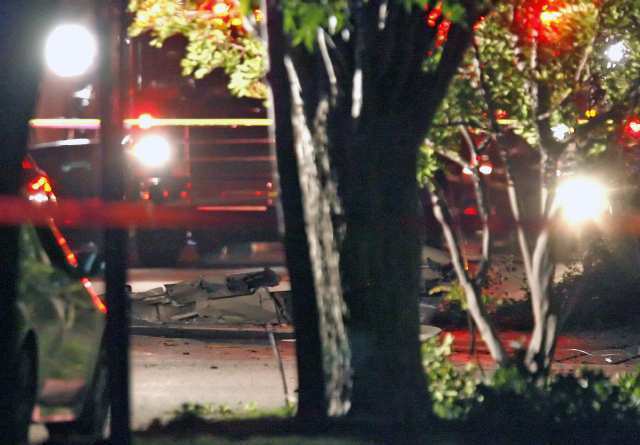 Glendale police work the scene of a single-engine plane crash north of Glenoaks Boulevard Monday night.