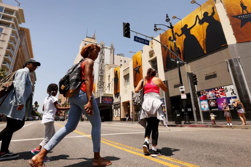 LOS ANGELES, CA ??? JULY 31, 2017: The Pantages Theatre located at 6233 Hollywood Blvd in Hollywood Monday, July 31, 2017 as preparations begin for the blockbuster smash hit "Hamilton" moving from New York and San Francisco to Los Angeles. (Al Seib / Los Angeles Times)