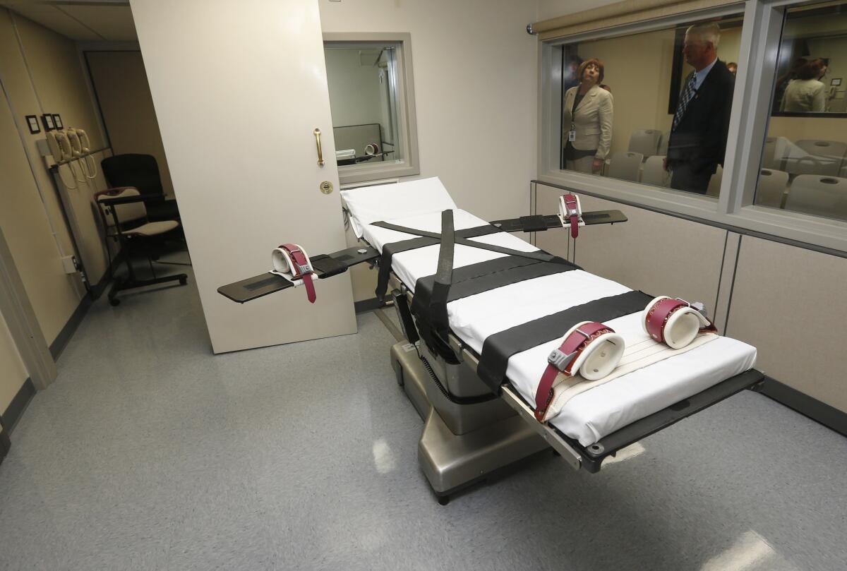 Republican legislators are pushing to make Oklahoma the first state in the nation to allow the use of nitrogen gas to execute death row inmates. Above, the death chamber at the Oklahoma State Penitentiary in McAlester, Okla., in 2014.