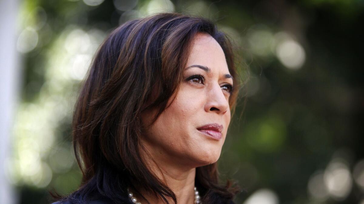 Democratic candidate for state attorney general Kamala Harris attends a news conference to announce an elementary school truancy initiative for Los Angeles in front of L.A. City Hall on Oct. 11, 2010.