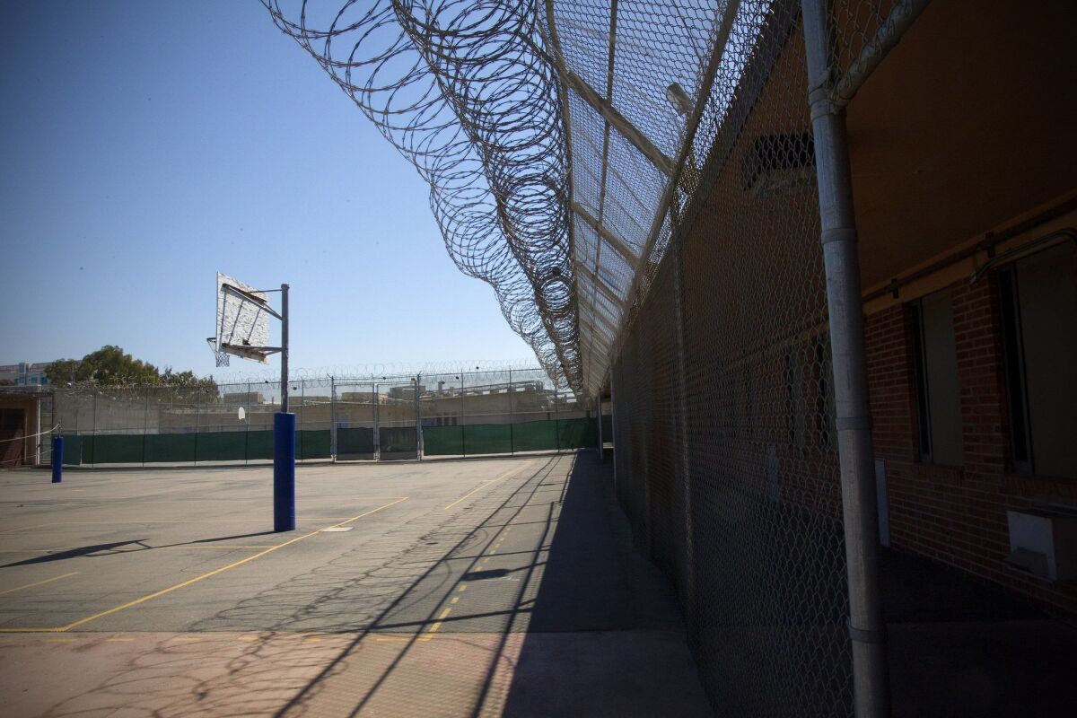 Detainees at the Juvenile Detention Facility in Kearny Mesa have access to outdoor recreation.