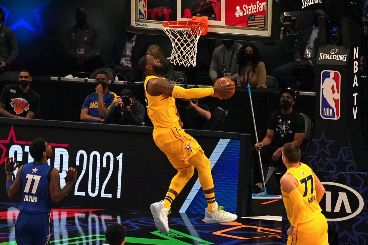 LeBron James of Team LeBron James dunks the ball during the 70th NBA All-Star Game.