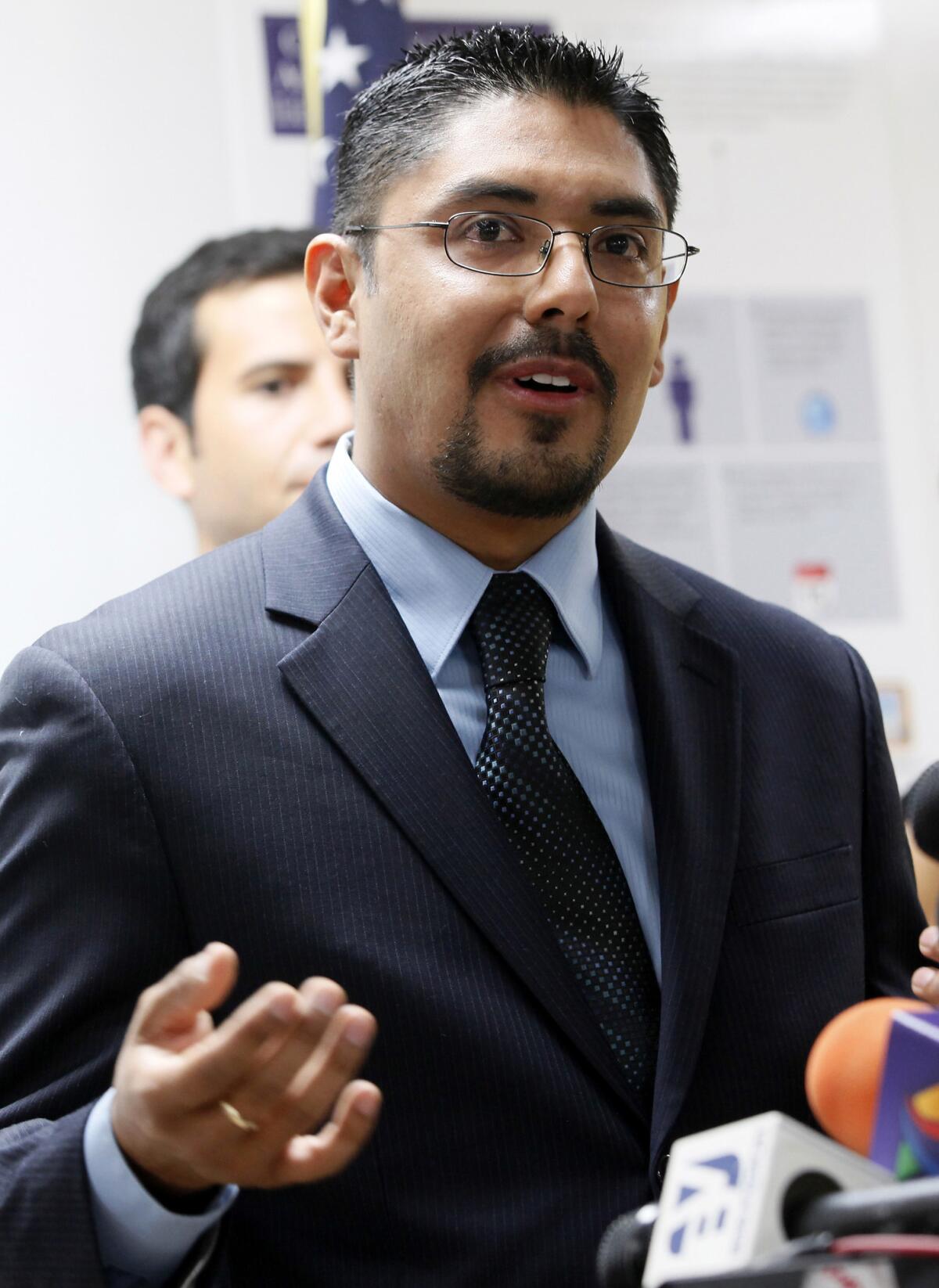 Sergio Garcia speaks at The Coalition for Humane Immigrant Rights of Los Angeles news conference in Los Angeles in August 2013.