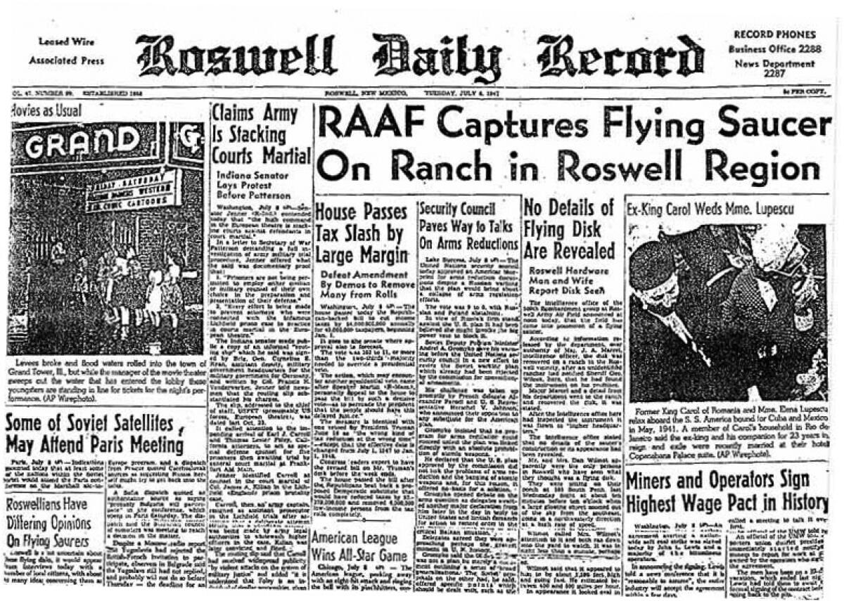 The initial report of a UFO sighting in Roswell, N.M., in 1947 kicked off a nationwide epidemic of sightings.